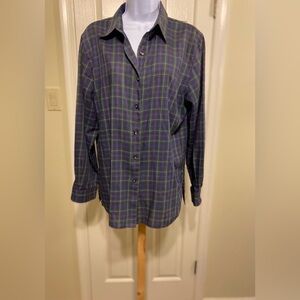 FOXCROFT - Woman’s Blue and Green Button-down Plaid Shirt, Size: 12